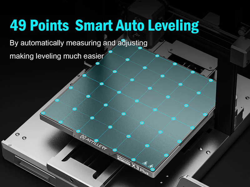 The 49-point automatic bed leveling reduces the risk of human error